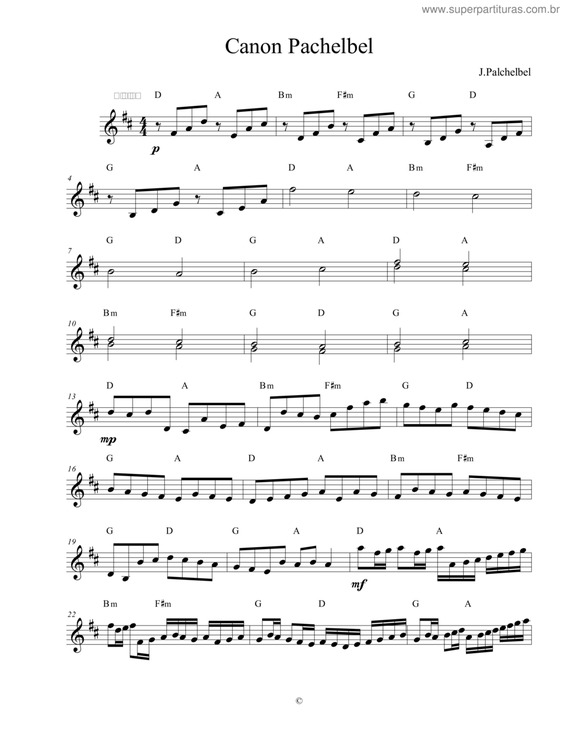 Partitura da música Canon In D v.7