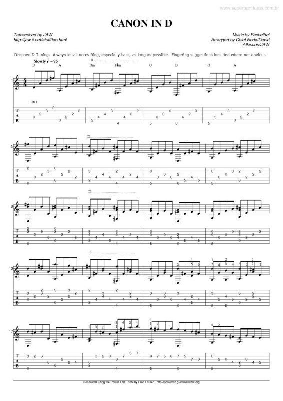 Partitura da música Canon in Ré