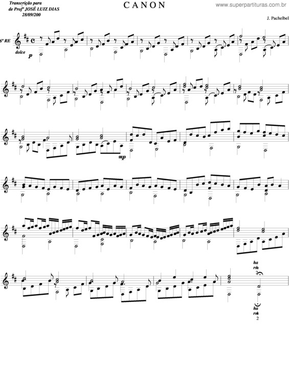Partitura da música Canon v.3