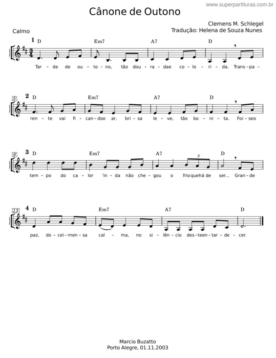 Partitura da música Cânone De Outono