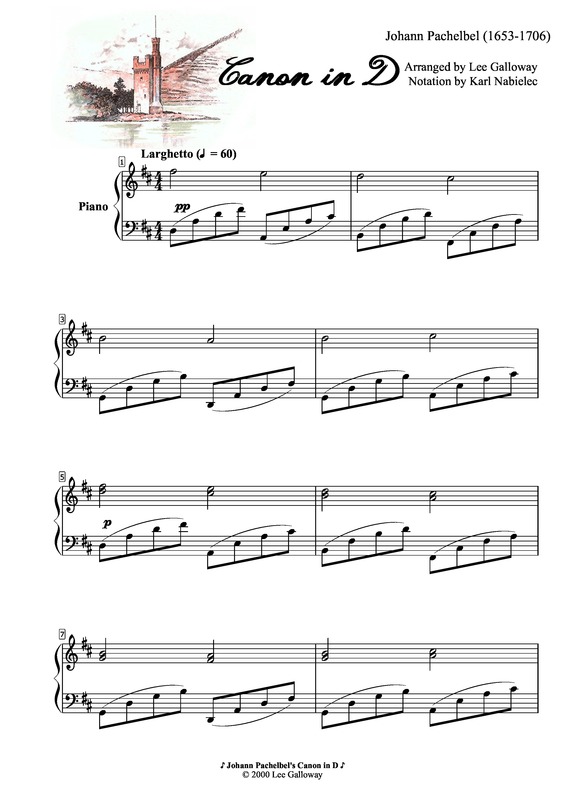Partitura da música Cânone em Ré Maior v.2