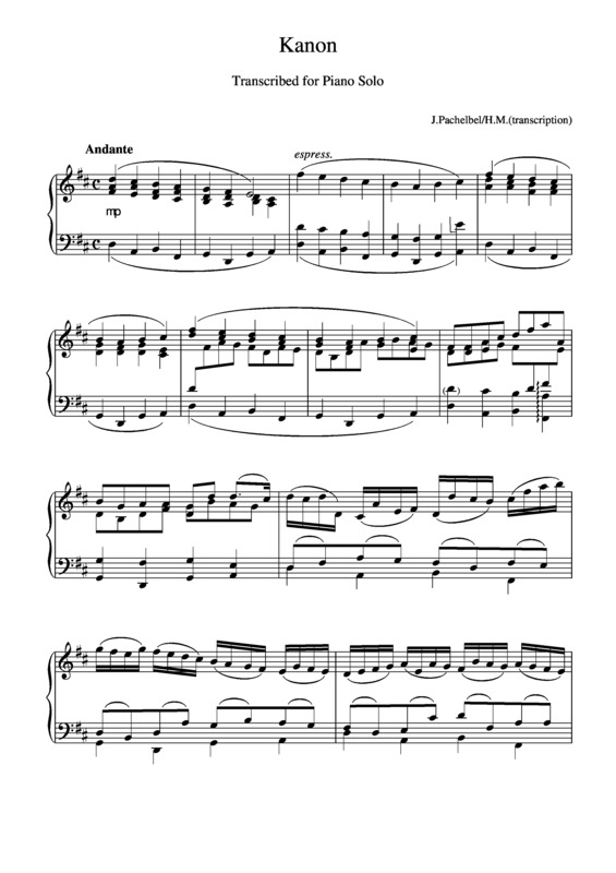 Partitura da música Cânone em Ré Maior v.3