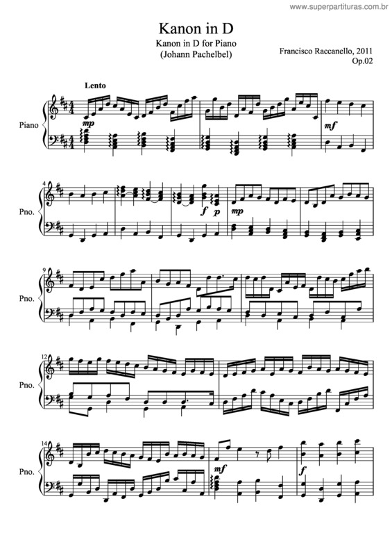 Partitura da música Cânone em Ré Maior v.4
