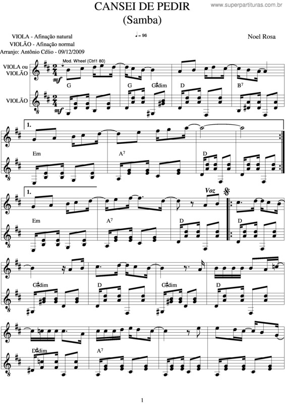 Partitura da música Cansei De Pedir v.2