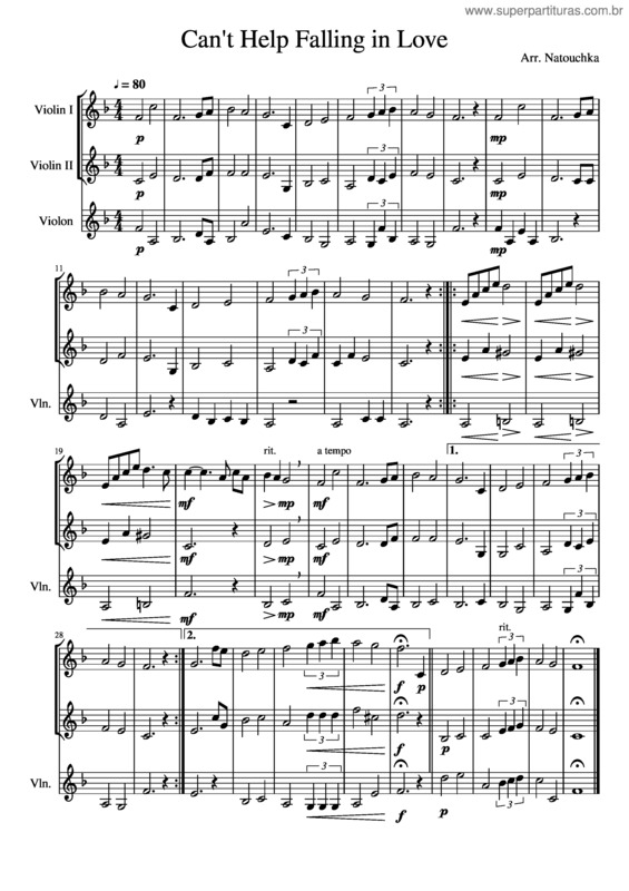 Partitura da música Cant Help Falling In  Love Violin Trio