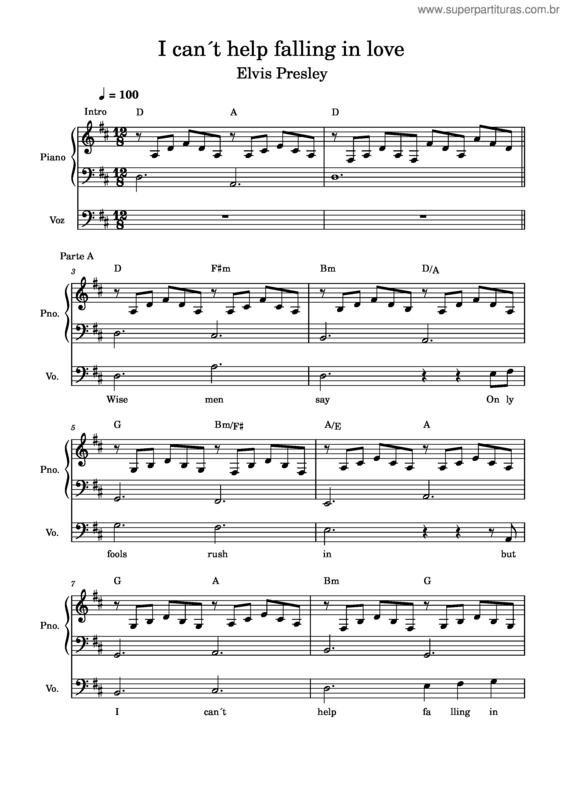 Partitura da música Cant Help Falling In Love – Elvis Presley Cant Help Falling In Love