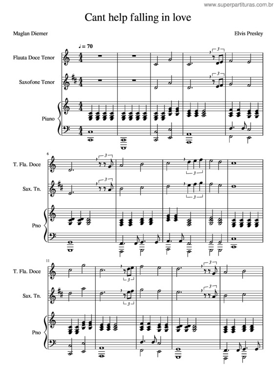 Partitura da música Cant Help Falling In Love – Elvis Presley v.2