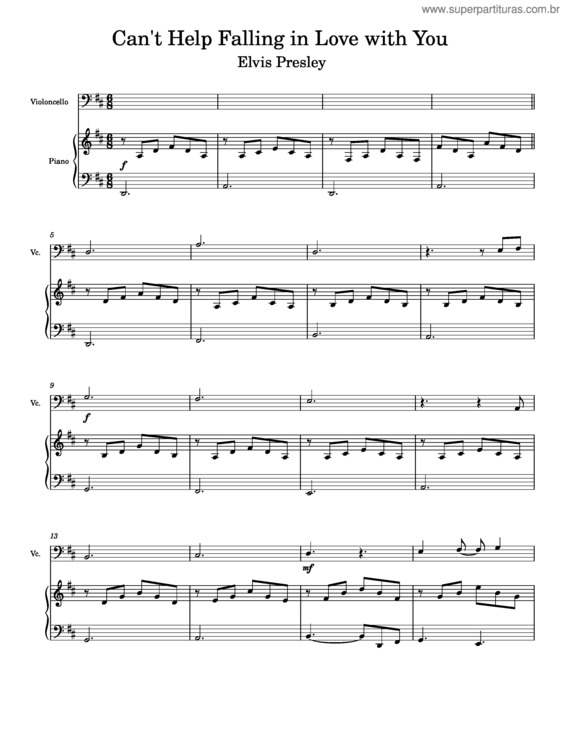 Partitura da música Cant Help Falling In Love – Elvis Presley v.3