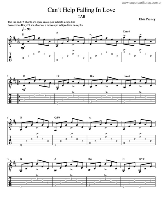 Partitura da música Cant Help Falling In Love – Elvis Presley v.4