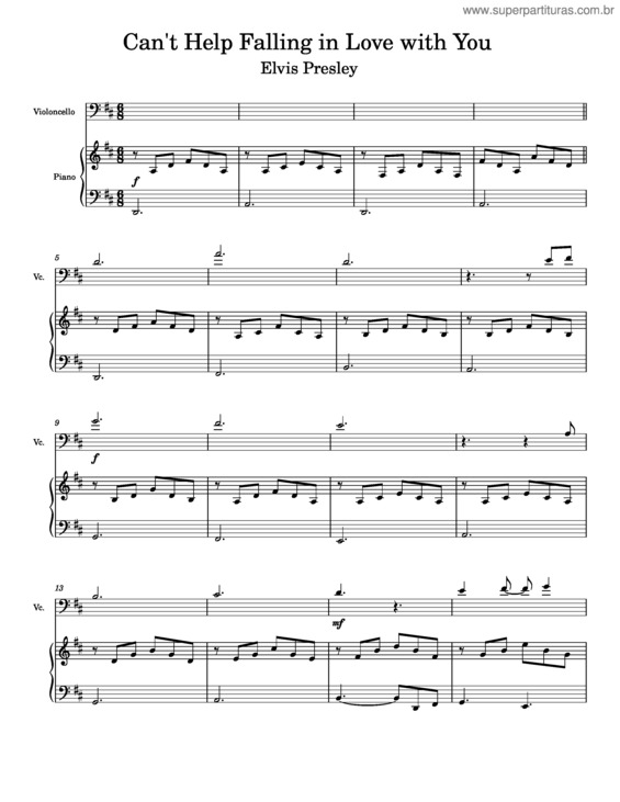 Partitura da música Cant Help Falling In Love – Elvis Presley v.5