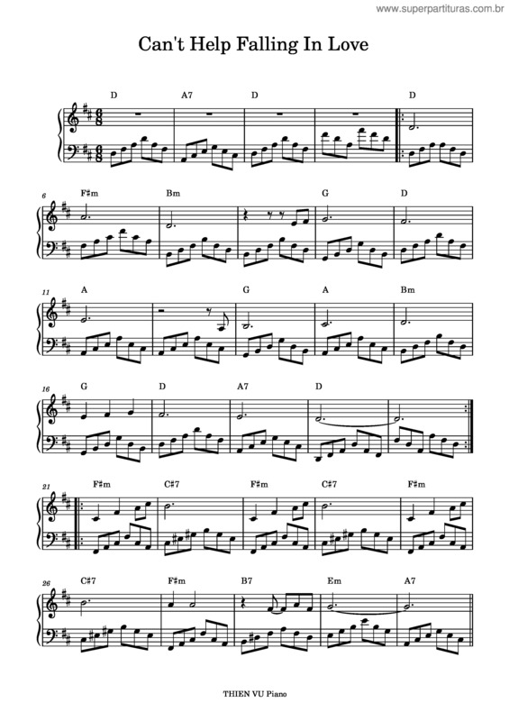 Partitura da música Cant Help Falling In Love – U2