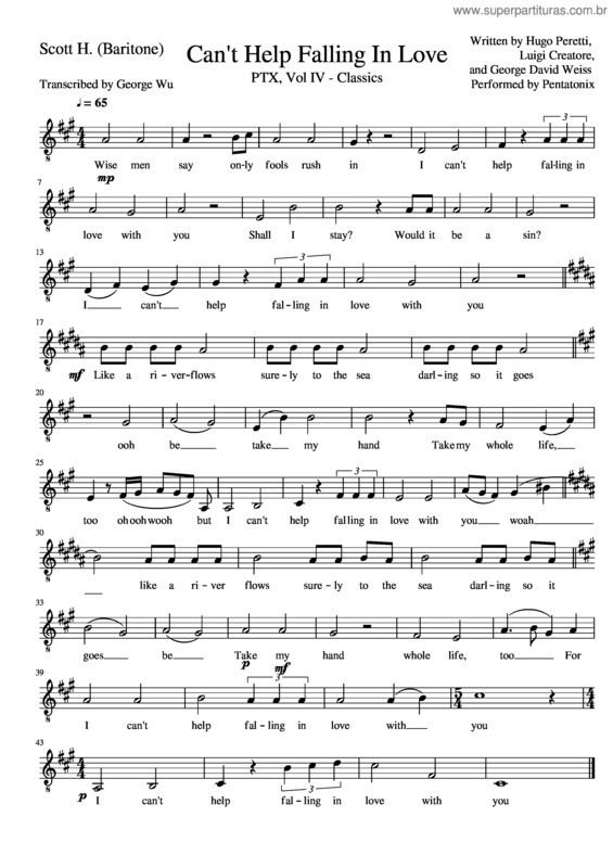 Partitura da música Cant Help Falling In Love–Scott H.–Baritone