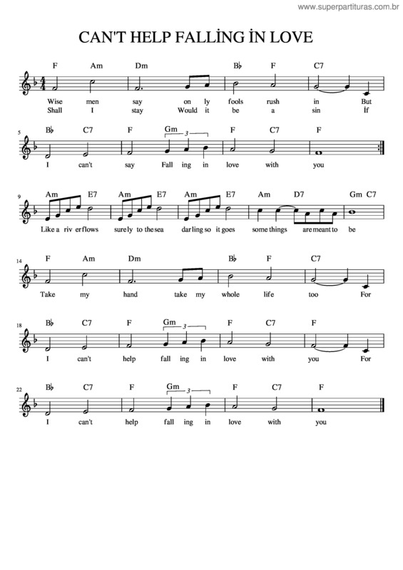 Partitura da música Cant Help Falling In Love v.14