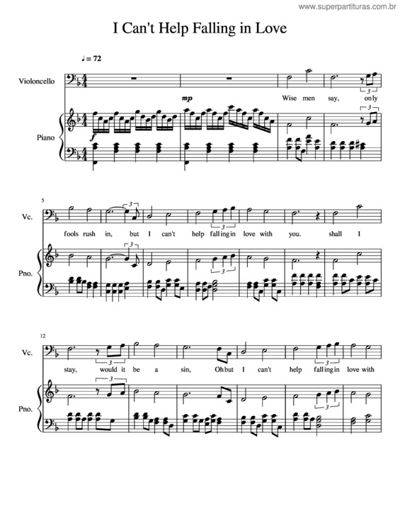 Partitura da música Cant Help Falling In Love v.4