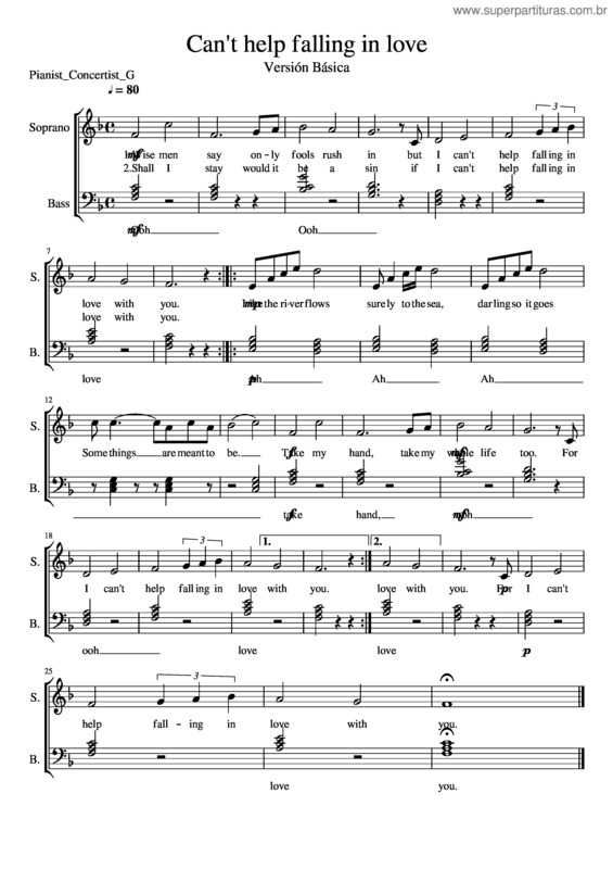 Partitura da música Cant Help Falling In Love v.6