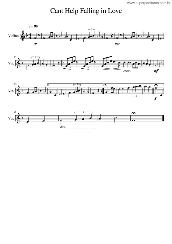 Partitura da música Cant Help Falling In Love Violino 1