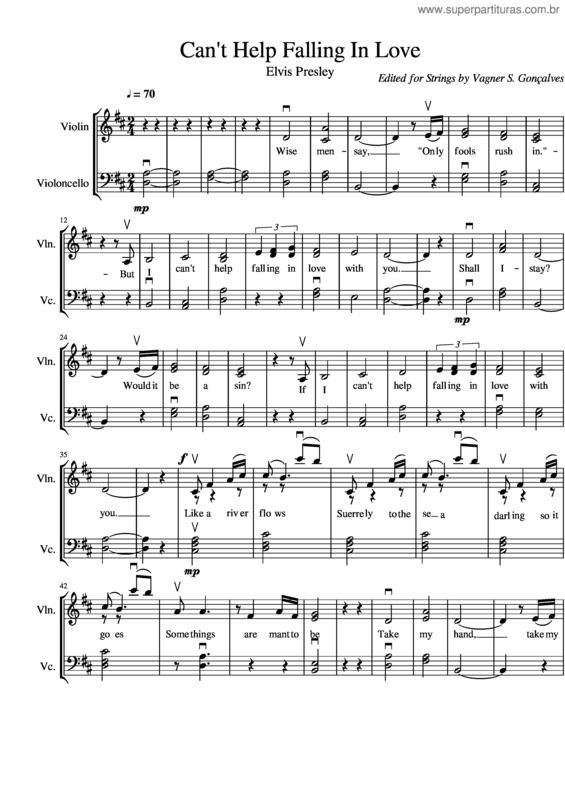 Partitura da música Cant Help Falling In Love With You Elvis Cordas