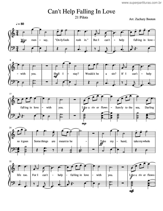 Partitura da música Cant Help Falling In Love With You Elvis21 Pilots