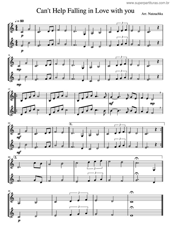 Partitura da música Cant Help Falling In Love With You v.4