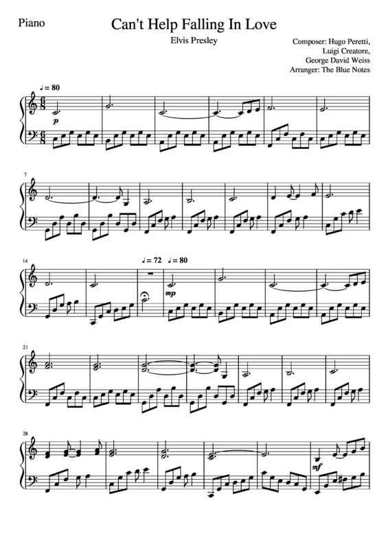 Partitura da música Cant Help Falling In Love