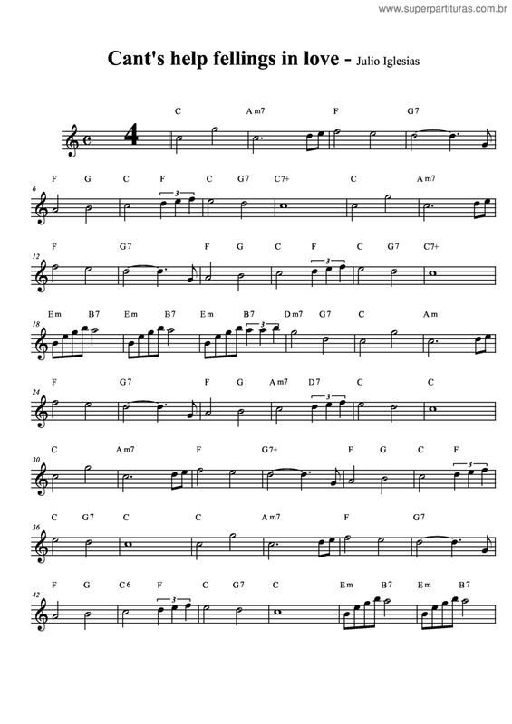 Partitura da música Cant's Help Fellings In Love v.2