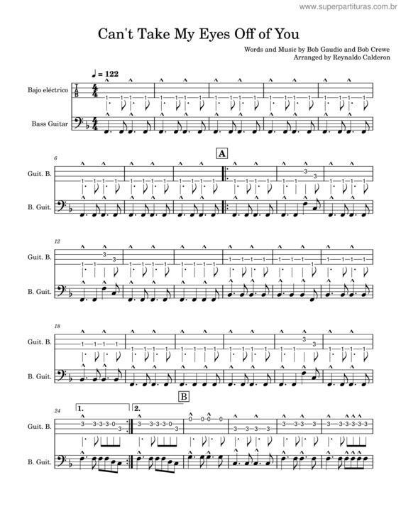 Partitura da música Cant Take My Eyes Off Of You   Franki Valli   Cant Take My Eyes Off Of You   I Love You Baby – Luisferelli1