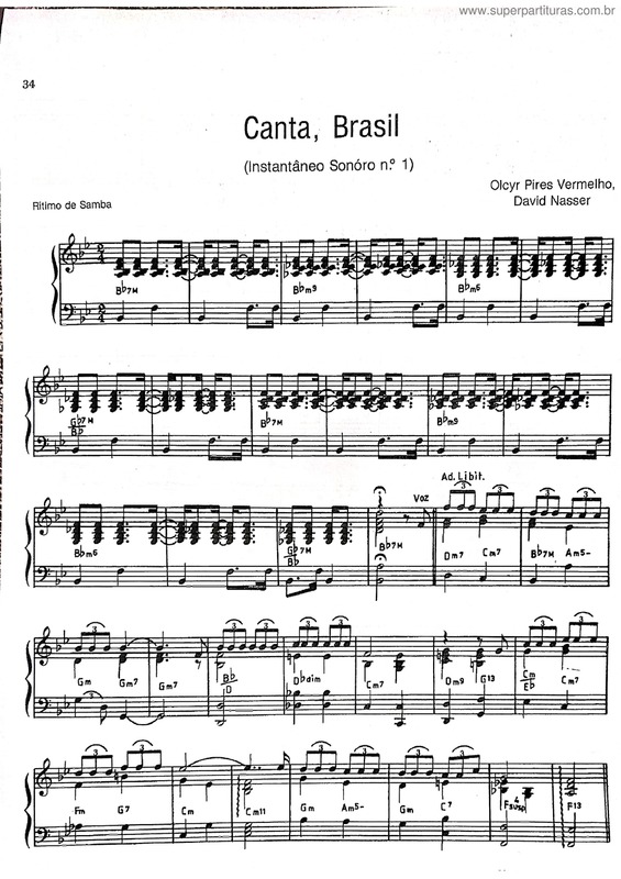 Partitura da música Canta, Brasil