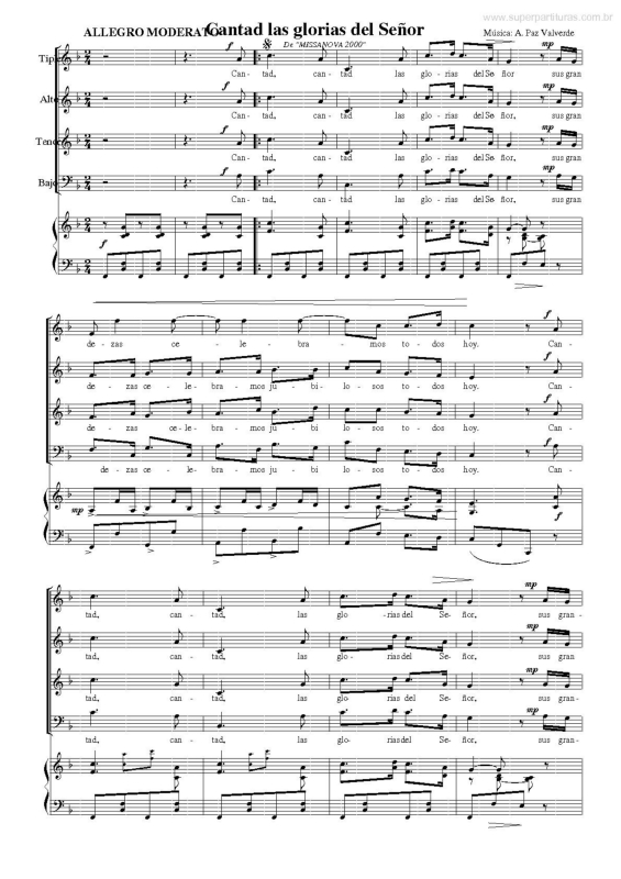 Partitura da música Cantad las Glorias del Senhor