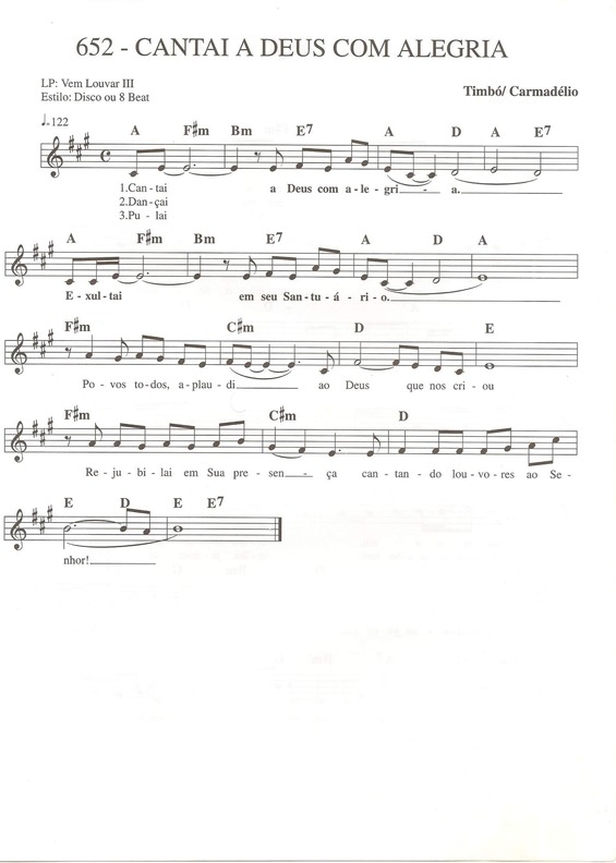 Partitura da música Cantai a Deus com Alegria