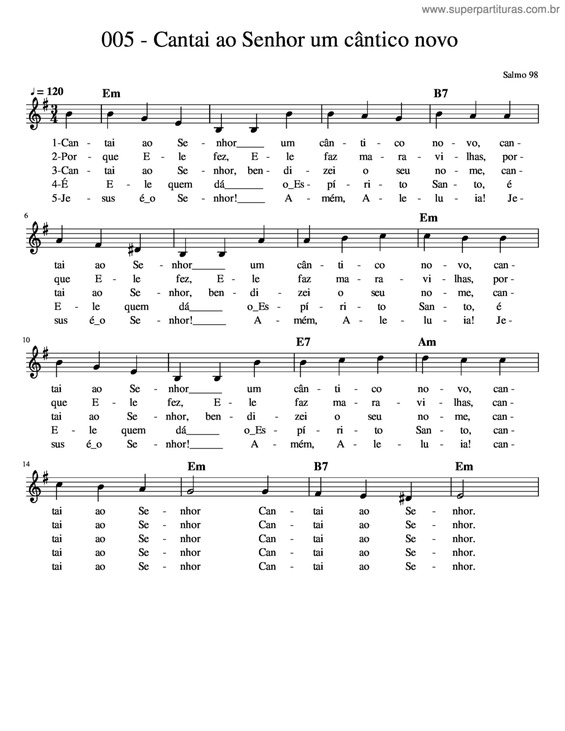 Partitura da música Cantai Ao Senhor Um Cântico Novo