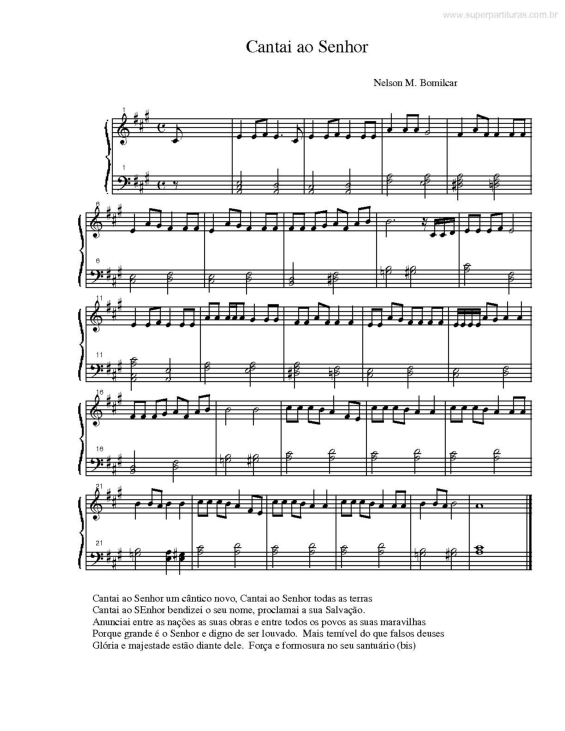 Partitura da música Cantai ao Senhor