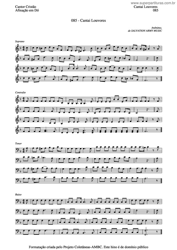 Partitura da música Cantai Louvores v.2