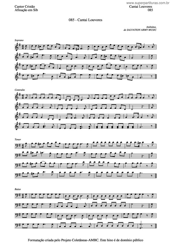 Partitura da música Cantai Louvores v.3