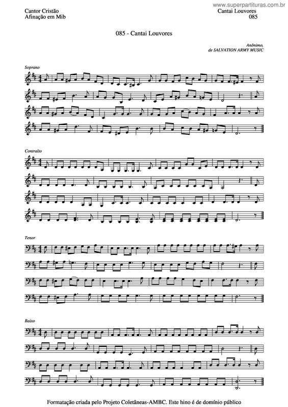 Partitura da música Cantai Louvores v.4