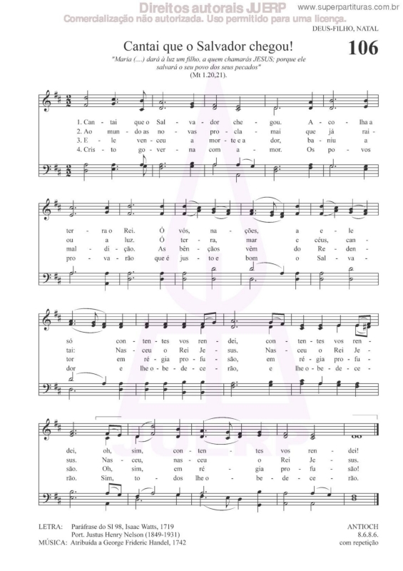 Partitura da música Cantai Que O Salvador Chegou! - 106 HCC v.2
