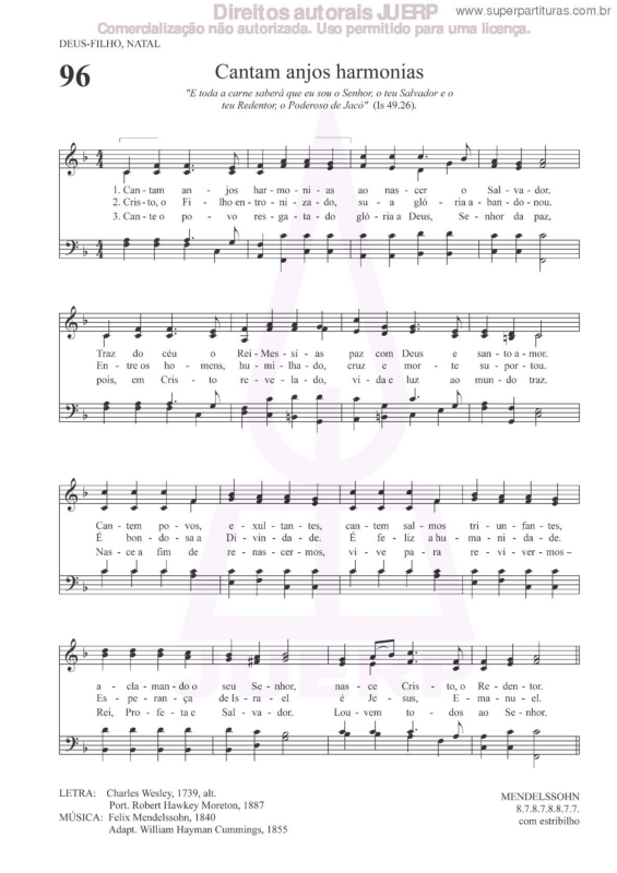 Partitura da música Cantam Anjos Harmonias - 96 HCC v.2