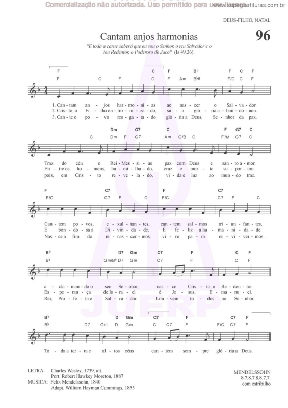 Partitura da música Cantam Anjos Harmonias - 96 HCC