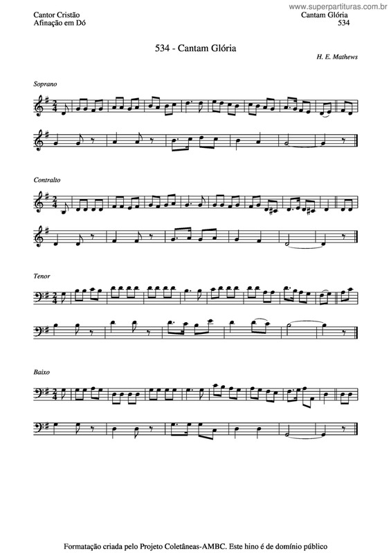 Partitura da música Cantam Glória v.2
