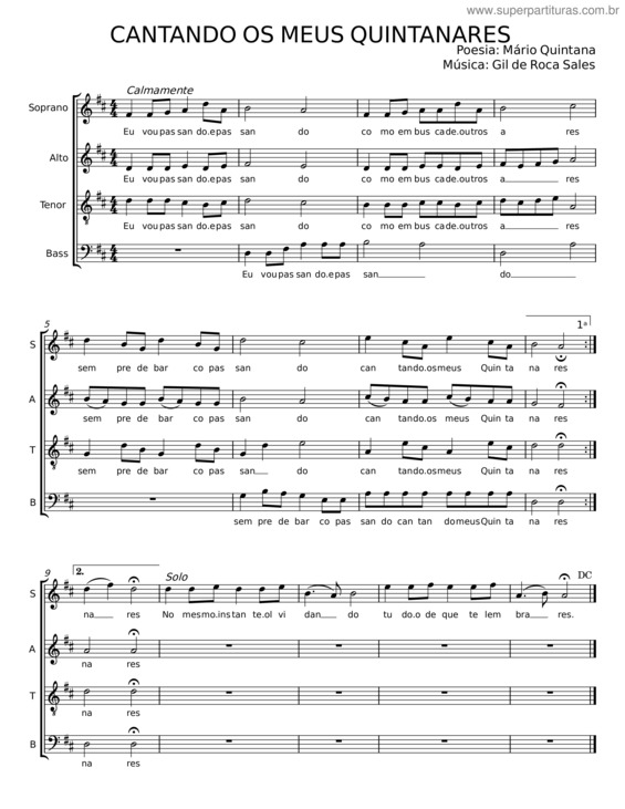 Partitura da música Cantando Os Meus Quintanares
