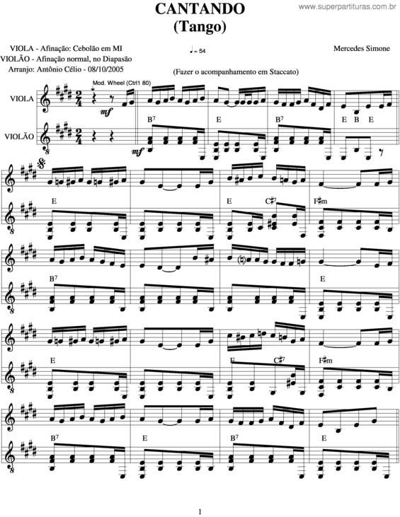 Partitura da música Cantando