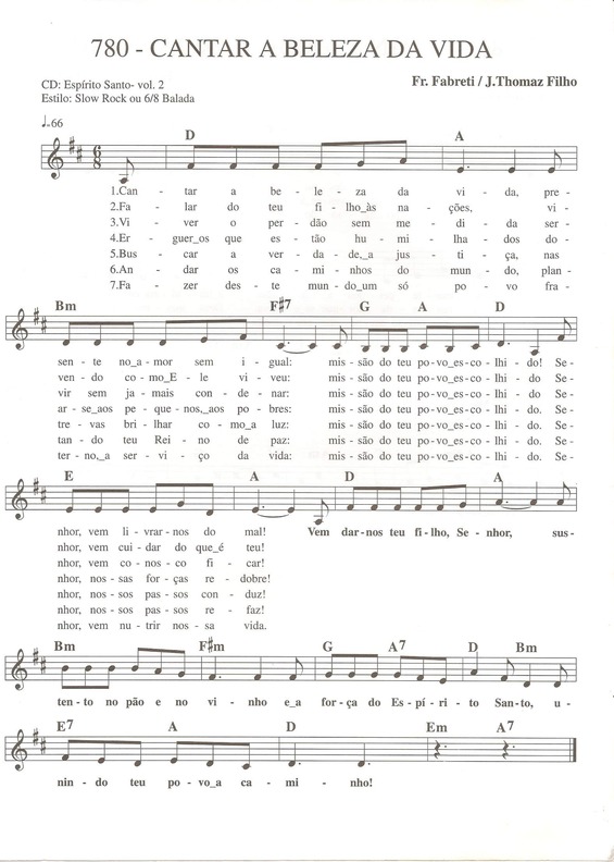 Partitura da música Cantar a Beleza da Vida