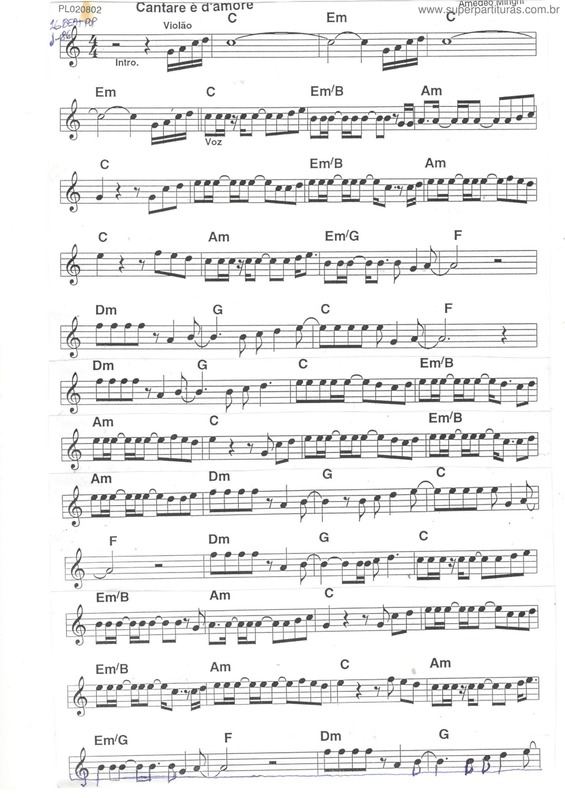 Partitura da música Cantare é D`Amore v.2