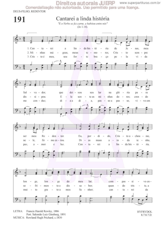 Partitura da música Cantarei A Linda História - 191 HCC v.2