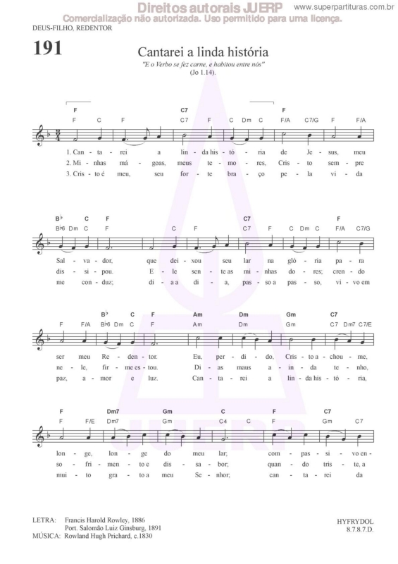 Partitura da música Cantarei A Linda História - 191 HCC