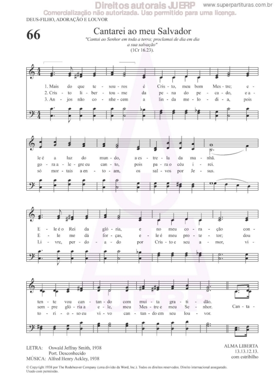 Partitura da música Cantarei Ao Meu Salvador - 66 HCC v.2