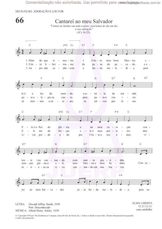 Partitura da música Cantarei Ao Meu Salvador - 66 HCC