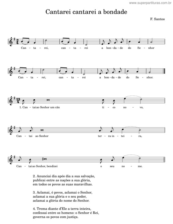 Partitura da música Cantarei Cantarei A Bondade – F. Santos