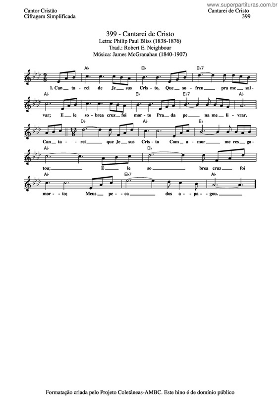 Partitura da música Cantarei De Cristo