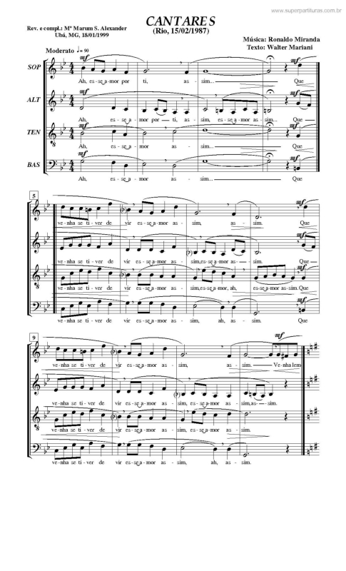 Partitura da música Cantares v.2