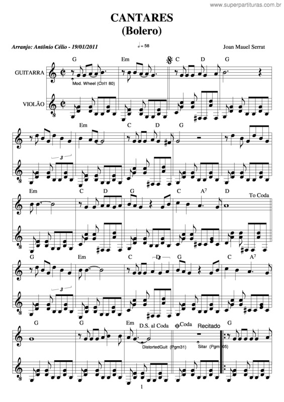 Partitura da música Cantares v.3